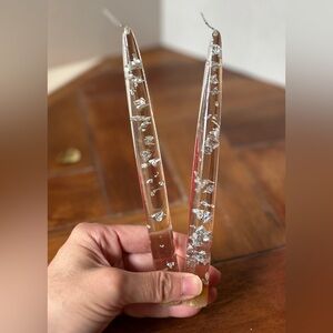 Lucite Candles Set of 2 Silver Foil 8” - Vintage MCM